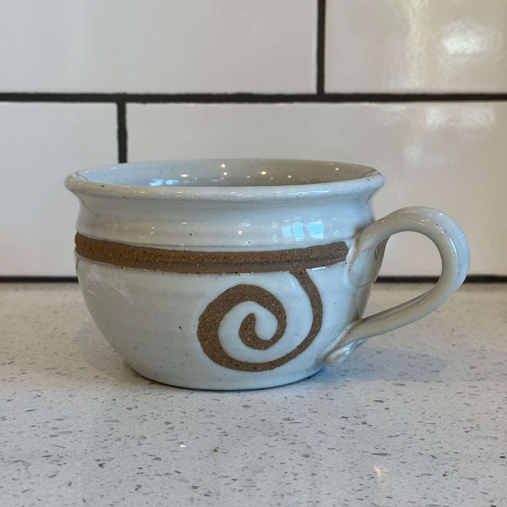 Cream and Brown Stoneware Ceramic Mug for Coffee and Tea